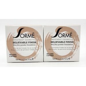 2X Sorme Believable Finish Wet/Dry Powder Foundation Rosy Beige 411 , 0.23 oz Ea